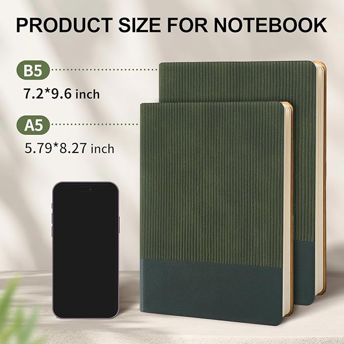 Lined Journal Notebook for Work College Ruled Note Book 5.79"x8.27" A5 PU Leather Daily Journaling 216 Pages for Women Men Writing Home School Supplies Business (Darkgreen/Darkpink)