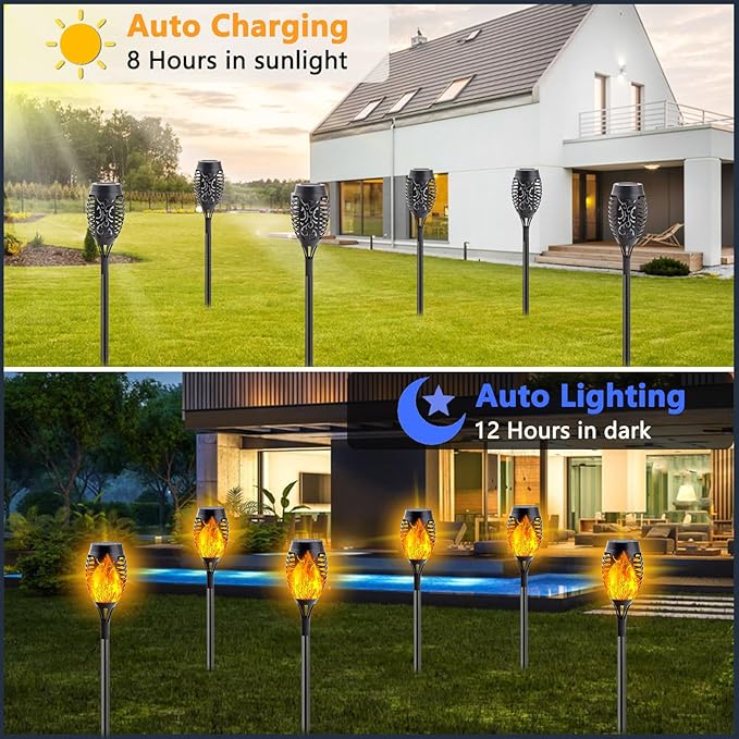 10 Pack Solar Lights Outdoor, Mini Solar Torch Lights with Flickering Flame for Christmas Decor, Solar Christmas Lights Waterproof Solar Powered Outdoor Lights for Garden Pathway Patio Yard Porch