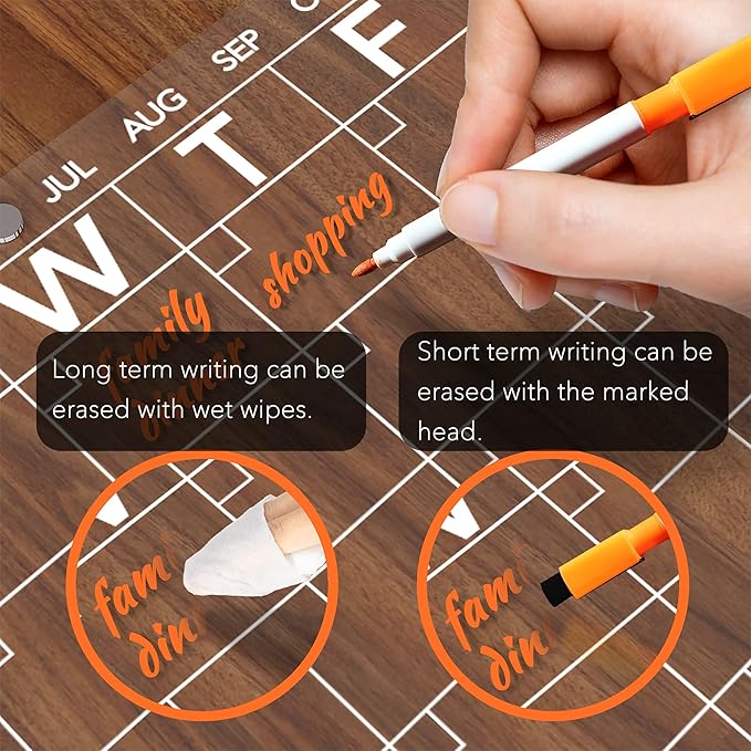 Acrylic Magnetic Dry Erase Board Calendar for Fridge, Clear Monthly Planner and Memo Whiteboard for Refrigerator, w/ 8 Colors Markers, 15 x 11"