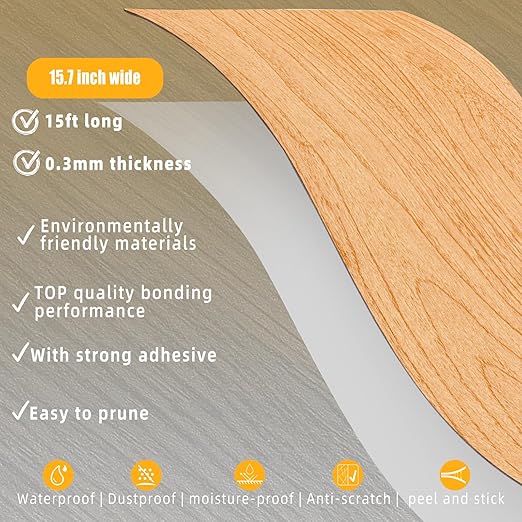 GSCIT Club Maple Wallpaper, 15.7 inch X 15ft Self Adhesive Wood Grain Repair Tape Patch for Tables, Chairs, Baseboards, Doors, Windows, Floors, Handicraft DIY.