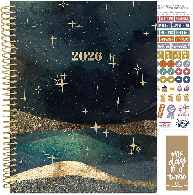bloom daily planners 2026 Planner (January to December) - 8.5” x 11” Weekly & Monthly Dated Agenda Organizer Book with Stickers & Tabs - Flexible Soft Cover - Celestial Skies