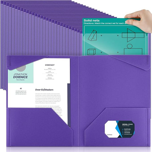 Henoyso 200 Pcs Plastic Folders with Clear Front Pockets Bulk Heavy Duty File Folders with 2 Pockets and Card Slot for Student Teacher Back to School Supplies Office Presentation (Purple)