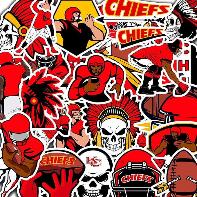 25 PCS Kansas City Stickers Decal for Chiefs Stickers Pack Football Stickers for Water Bottle, Laptop, Bicycle, Computer, Motorcycle, Travel Case, Car Decal Decoration Sticker Graffiti Decals