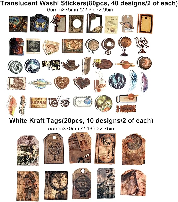 200PCS Vintage Scrapbooking Supplies Pack, Aesthetic Scrapbook Sticker Paper Art Journaling Kit for Bullet Junk Journals,Planner,Cottagecore Decor Gifts (Magic)