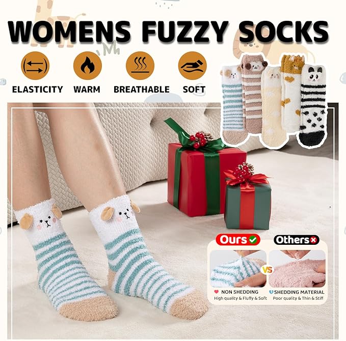COOPLUS Fuzzy Socks for Women Warm Fluffy Cozy Winter Soft Home Slipper Socks (5 Pairs)
