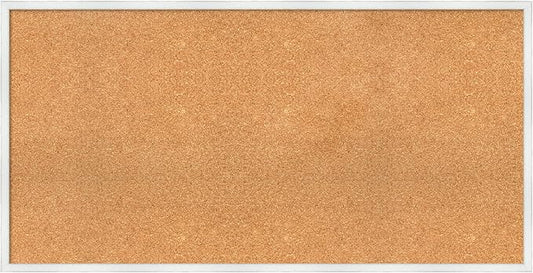 Amanti Art Natural Cork Board for Wall, 25x49 Vision Board with White Frame, Oversize Corkboard Office Decor for Home Organization, Country Rustic Corkboard Pinboard to Display Items for Home