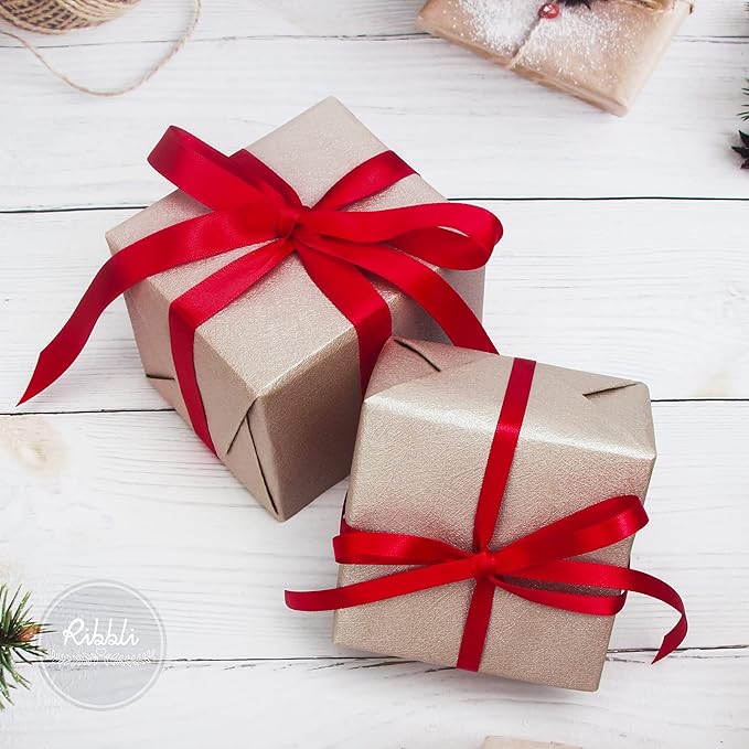 Ribbli Double Faced Hot Red Satin Ribbon,1/2” x Continuous 25 Yards,Use for Bows Bouquet,Gift Wrapping,Floral Arrangement