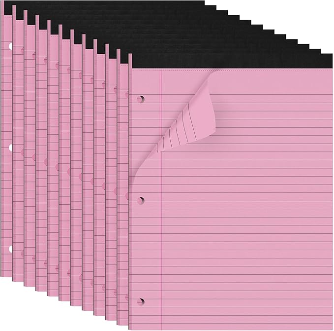 HAUTOCO 12 Pack 8.5 x 11 Legal Pads Pink Wide Ruled Notepads Perforated Writing Pads, 30 Sheets Per Notepad, 3-Hole Punched Paper, Writing Note Pads for School, Home, Office, Business