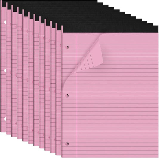 HAUTOCO 12 Pack 8.5 x 11 Legal Pads Pink Wide Ruled Notepads Perforated Writing Pads, 30 Sheets Per Notepad, 3-Hole Punched Paper, Writing Note Pads for School, Home, Office, Business