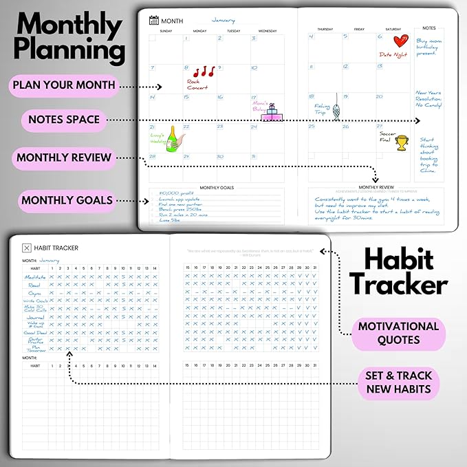 Undated Daily Planner – 6-Month A5 Productivity Organizer with Full Page Per Day, Hourly Schedule, Goal Setting, Habit Tracker, Weekly & Monthly Pages – Hardcover Time Management Notebook (Lilac)