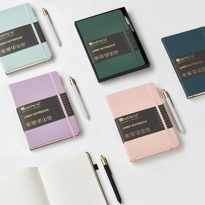 A5 Lined Leather Journal and Pen Set for Women&Men, Gift Box Included, Hardcover Notebook with 160 Pages 100GSM Thick Paper, for Work, Business, School or Home Writing(Purple)