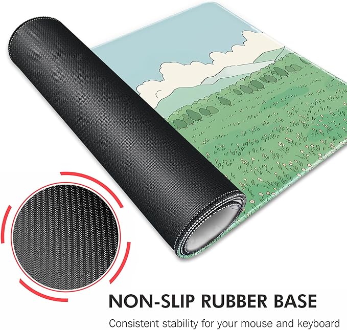 Galdas Gaming Mouse Pad XXL XL Large Long Extended Big Mousepad Non-Slip Rubber Keyboard Mouse Pad with Stitched Edges for Laptop Home Office (31.5x11.8x0.08 Inch) … (Clouds and Green)