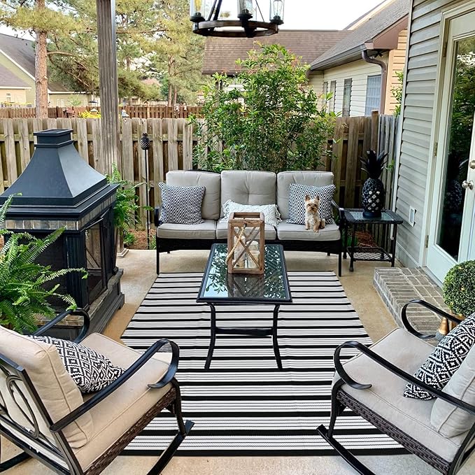 CAINANEL Black and White Striped Outdoor Rug 4' x 6' Front Porchr Mat Handwoven Cotton Indoor/Outdoor Rug for Layered Door Mats,Welcome Door Mat, Front Porch,Farmhouse,Entry Way