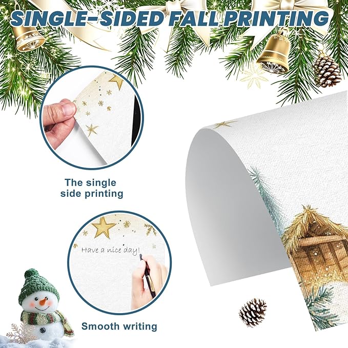 250Pcs Christmas Stationery Paper and Envelope Set with 100 Letterhead Papers and 50 Envelopes, 10 Design for Letter Writing Invitations Computer Holidays Party Notes, 8.5x11 Inch-Nativity