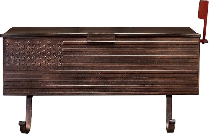 Oakland Living AZ620-COPPER Copper Patriotic Metal Outgoing Mail Flag and Newspaper Hangers Wall Mount Mailbox