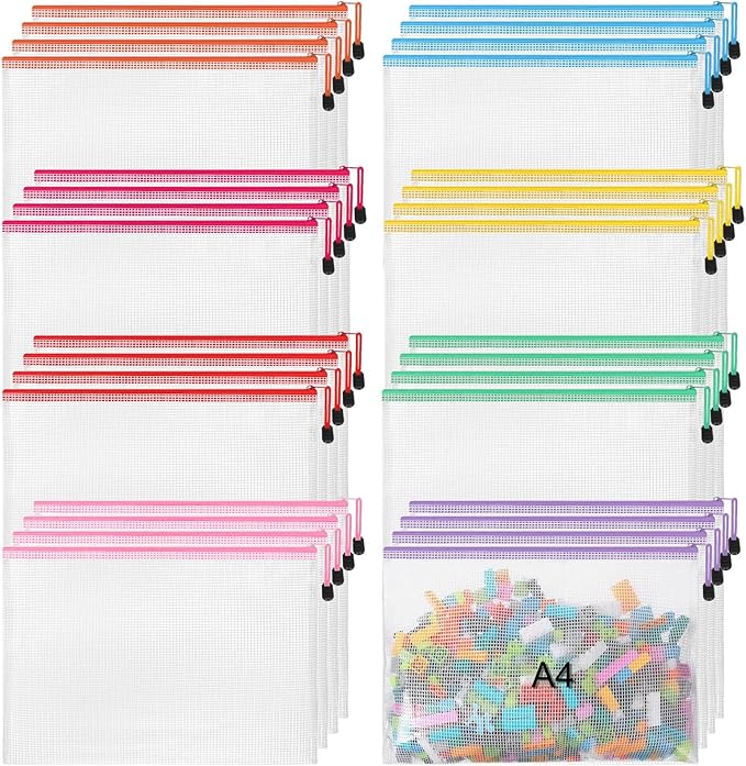 Jetec 32 Pcs Mesh Zipper Bags Toy Storage Bikini Organizer Bag Bolsas Para Guardar Trajes De Baño Waterproof Zipper Reusable Pouch Puzzle Multipurpose for Storage Office(Stylish Color,13 x 9.5 Inch)