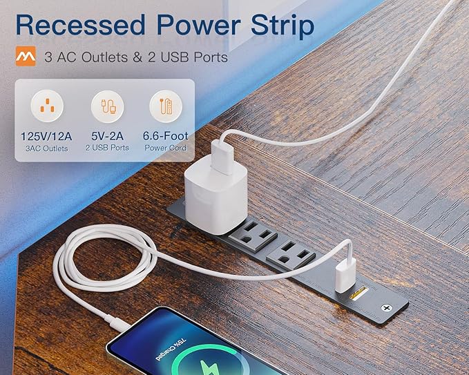 Coleshome 59" L Shaped Gaming Desk with Outlet, L Shaped Desk with CPU Stand, Corner Computer Desk, Home Office Desk, Writing Desk, Vintage