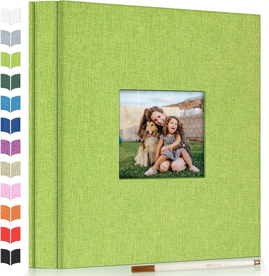 Photo Album Self Adhesive Scrapbook Album for 3x5 4x6 5x7 8x10 Pictures,120 Pages Linen Cover with Display Window DIY Photo Book,Ideal Gifts for Family Travel Wedding Baby