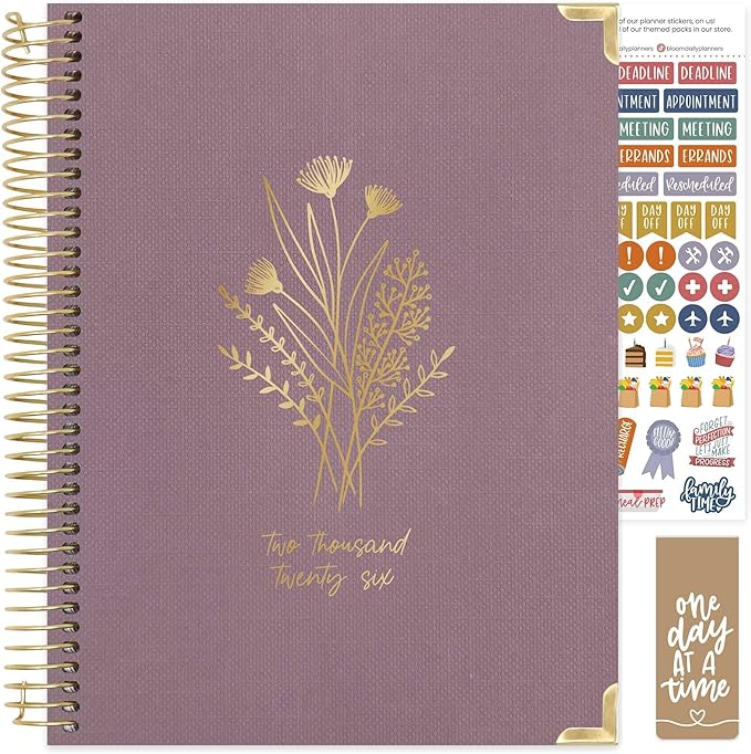 bloom daily planners HARDCOVER 2026 Planner (January to December) - 8.5” x 11” Weekly & Monthly Dated Agenda Organizer Book with Stickers & Tabs - Purple Linen