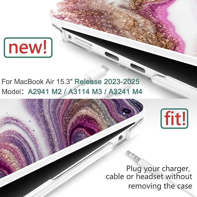 DONGKE Compatible with M4 MacBook Air 15 inch Case 2025-2023 A3241 A3114 A2941 M3 M2 Retina Display Touch ID, Plastic Hard Case & Keyboard Skin for MacBook Air 15" - Marbling Art