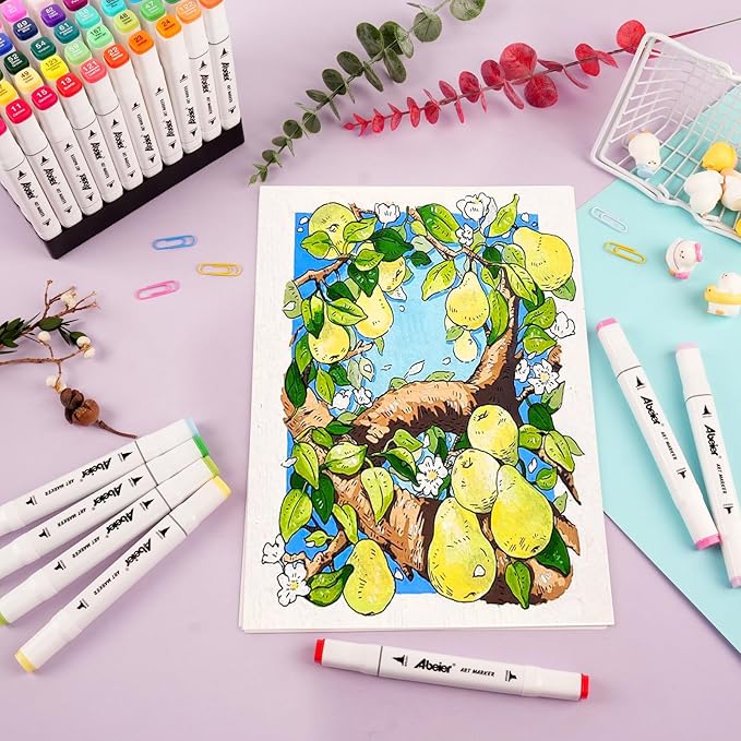 60 Colors Alcohol Markers Set, Dual Tips Blender Art Marker for Drawing, Permanent Sketch Markers for adult coloring, Alcohol Based, Adults Coloring and Artist Illustration.(BRUSH TIP)