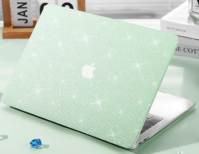 KEROM Bling Glitter Case for MacBook Pro 16 inch 2024-2021 M4 M3 M2 M1 Pro/Max Chip A3403 A3186 A2991 A2780 A2485, Luxury Bedazzled Shiny Sparkle PU Leather Hard Shell Case & Keyboard Cover, Green