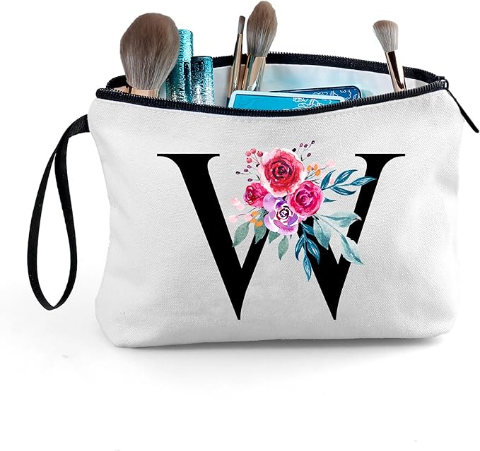 Personalized Makeup Bag With Mirror - Monogram Gift for Daughter, Her Birthday - Cosmetic Bag for Purse - Unique Women's Gift (W)