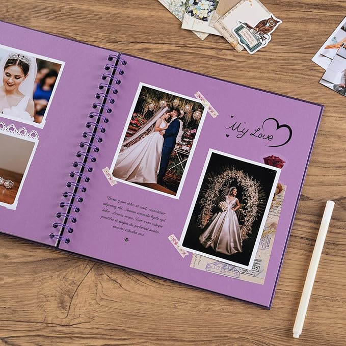 potricher 10 x 10 Inch DIY Scrapbook Album 40 Pages Hardcover Kraft Paper Scrap Book Photo Albums Memory Book for Wedding and Anniversary Family (Purple, 10 Inch)