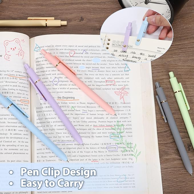 FIOVER Colored Pens, 12 Pack Colorful Gel Pens, Quick-Dry 0.7mm Medium Point for Journaling, Note Taking, Doodling, Aesthetic Office School Supplies, Gifts for Women Men(12PCS Multiple Colors)