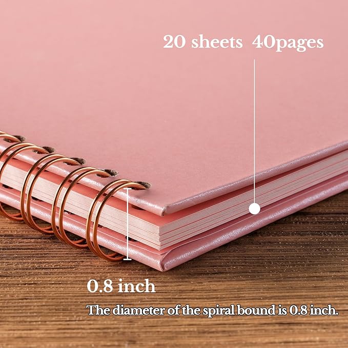 potricher 8 x 8 Inch DIY Scrapbook Album 40 Pages Hardcover Kraft Paper Scrap Book Photo Albums Memory Book for Wedding and Anniversary Family (Pink, 8 Inch)