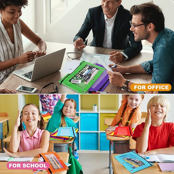 Officygnet 63 Pcs Pencil Pouch for 3 Ring Binder, Bulk Pencil Case Pouch with Clear Window, Pencil Bags with Smooth Zipper, Pencil Pouch for School Office Classroom Supplies(7 Color)