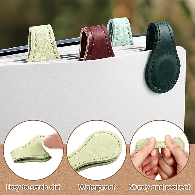 Magnetic Leather Bookmark, 12 Pcs Colorful Leather Magnet Book Marks Page Markers Retro Magnet Bookmark Clips Reading Supplies Gift for Reading Men Women Book Lovers