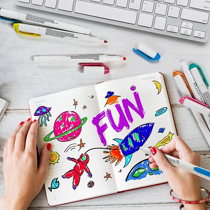 Smilo 15-Color Dual Tip Highlighters, No Bleed Quick Dry Bible Journaling Markers, Chisel and Fine Tip for School Supplies, Office & Study, Assorted Colors (15 Pack)