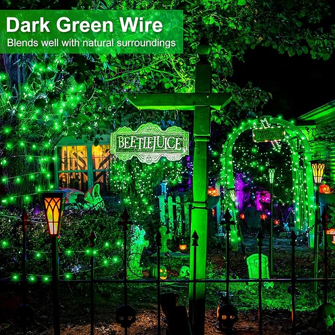 2 Pack Christmas Lights Outdoor, Total 200FT 600LED String Lights for Outside with 8 Modes Waterproof, Green Wire Twinkle Tree Lights Green Wire for Indoor Yard Garden Party Decorations, Green