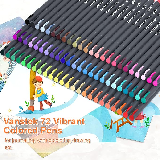 Vanstek 72 Colors Journal Planner Colored Pens, Fineliner Pens for Journaling, Writing Coloring Drawing, Note Taking, Calendar, Planner, Art Office School Gift Supplies