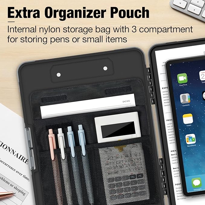 Sooez Toughest Clipboard with Storage, Internal Pen Pouch Included, Letter/ A4 Size, Shockproof Heavy Duty Plastic Clip Boards 8.5x11”, High Capacity Clipboards Box Case for Contractor Trucker Driver