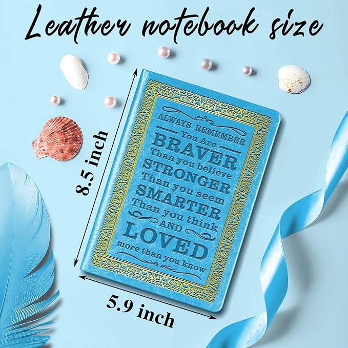 Light Blue A5 Lined Leather Journal Notebook,Inspirational Leather Journal Notebook for Men Women,200 Pages 100 Gsm Thick Ruled Paper Daily Diary for School,Travel,Business,Work (Light Blue)