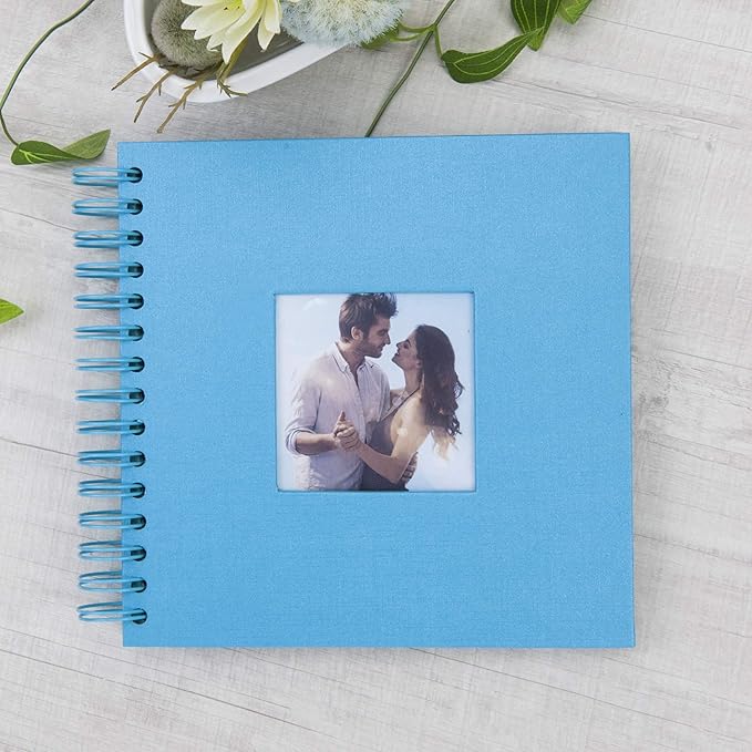 8 x 8 Inch Small DIY Scrapbook Photo Album with Window Design Cover 80 Pages Craft Paper Memory Book for Weeding Family Travel and Baby (Blue)
