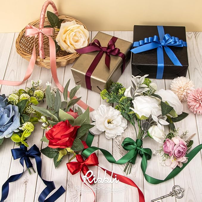 Ribbli Navy Satin Ribbon 5/8 inch x Continuous 25 Yards,Double Faced Satin Use for Craft, Gift Wrapping, Christmas Ornaments, Hair Bows, Bouquet Bows