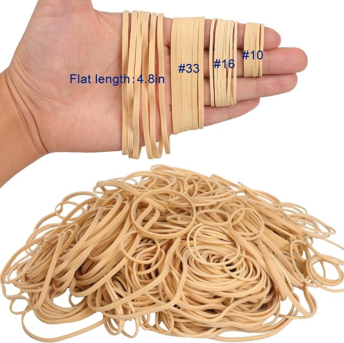 HAIDIBAO-Rubber Bands Assorted Sizes Beige Elastic Bands for Office supplies 0.5lbs size10,size#16,size 33,Size(4-4/5" x 1/8") rubber band