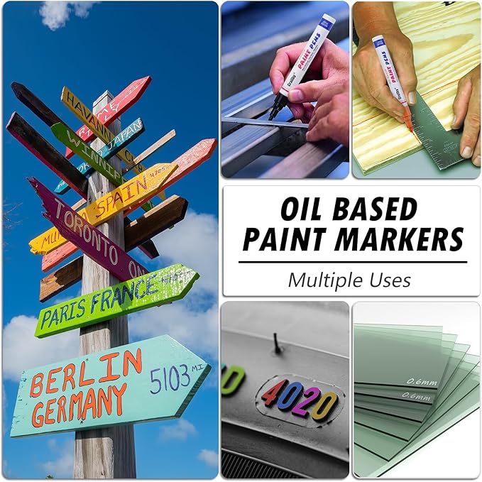 Gold Paint Markers, 3 Pack Oil-Based Waterproof Quick Dry Permanent Paint Pen Set for Rocks Painting, Wood, Fabric, Plastic, Canvas, Glass, Mugs, Metal, Tire, Stone, DIY Craft