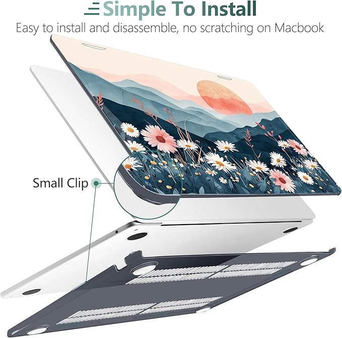 DONGKE Compatible with M4 MacBook Air 15 inch Case 2025 2024 2023 A3241 A3114 A2941 M3 M2 Liquid Retina Display Touch ID, Plastic Hard Case & Keyboard Skin & Screen Protector - Sun & Daisie