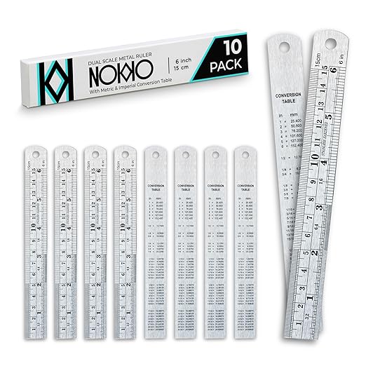 6 Inch Metal Ruler Bulk Set - 10-Pack of Compact 6 Inch / 15cm Stainless Steel Rulers - Precise Edge-Starting Imperial & Metric Measurements - Essential for Classrooms, Workshops, and Offices