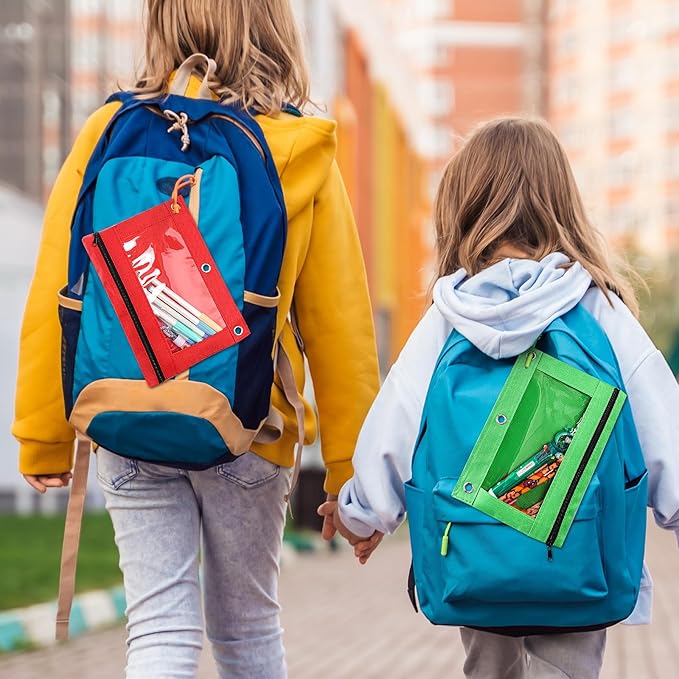 Pencil Pouch for 3 Ring Binder, 50 Piece Bulk 3 Holes Zipper Pencil Pouches in 5 Assorted Colors, Clear Durable Pencil Case for School, Classroom, Office Supplies