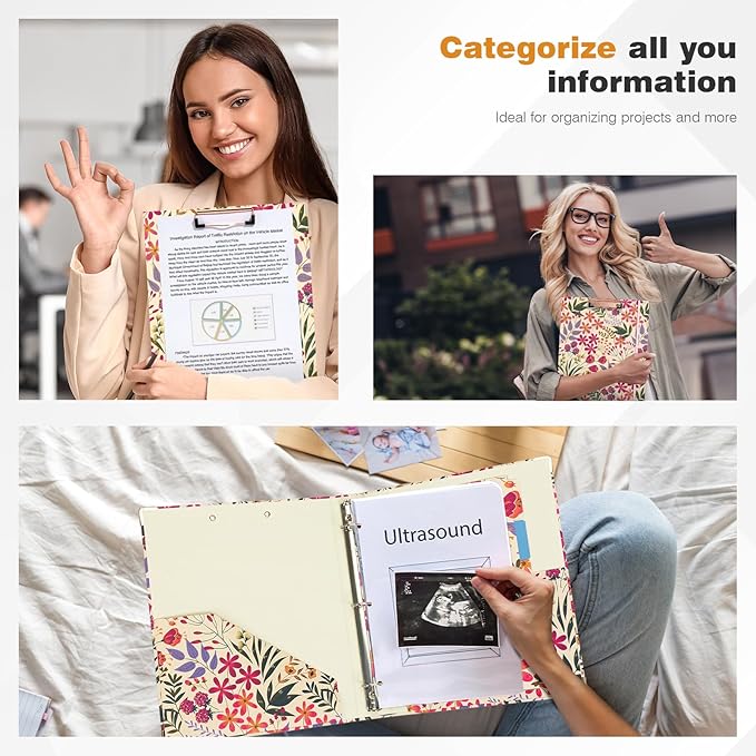 Ospelelf 3 Ring Floral Binder with Dividers, 1 inch Rings, 1.6 inch Spine, for Letter Size (11" x 8.5") Paper, Clipboard Organizer, for School and Office Supplies