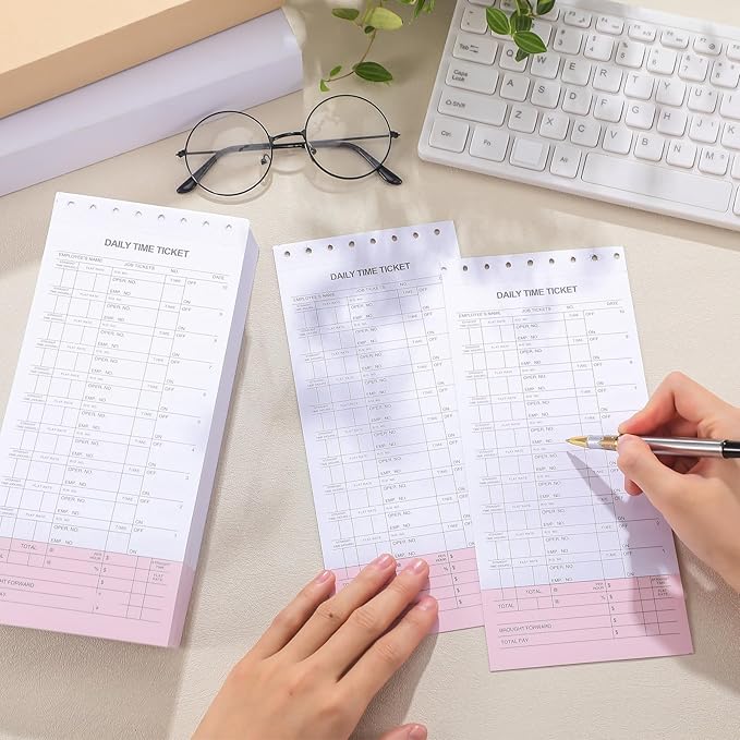 500 Pack Daily Time and Job Ticket 12 Flag Mechanics Time Sheets Cards for Employees Weekly Format Repair Shop Office Business, 4 1/4" x 9 1/2"