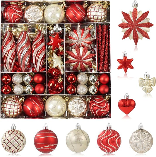 82Pcs Gold and Red Christmas Ornaments Set, Shatterproof Medium Christmas Ball Ornaments, Christmas Decorations Hanging Ornaments for Xmas Trees, Holiday, Party Decor (Gold & Red)