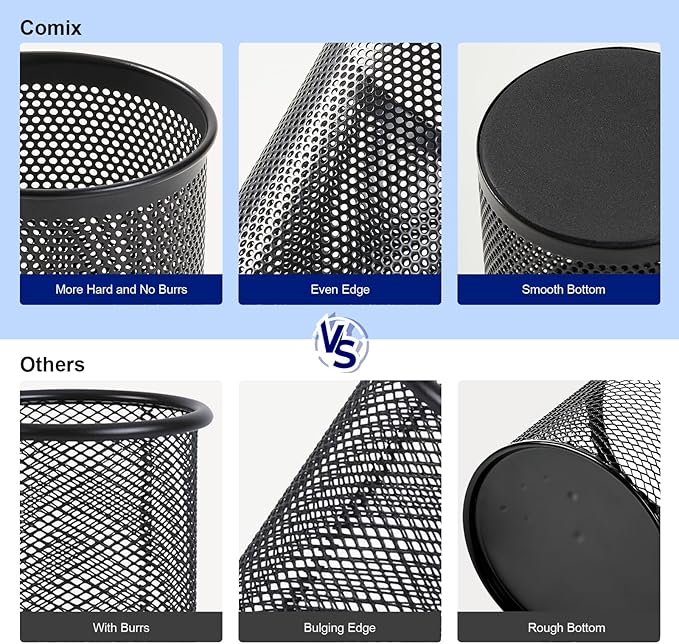 Comix Pen Holder Desk Organizer, Wire Mesh Pencil Cup with Foam Pad and Non-Slip Bottom Office Supplies Desk Accessories for Home Office School, 1 Pack