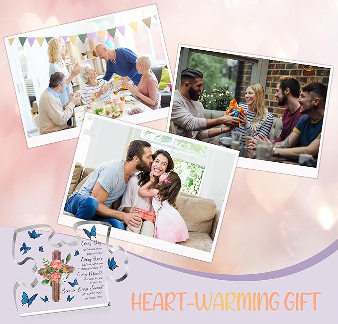 Christian Gifts for Women, Engraved Acrylic Block Heart Puzzle with Gift Box, Bible Verse Gifts, Inspirational Gifts, 3.9 x 3.3 Inch Engraved Acrylic Keepsakes - PT27