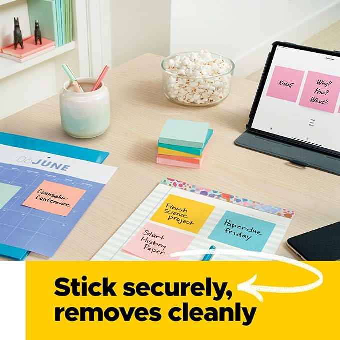 Post-it Notes, 1.5x2 in, 24 Pads, America's #1 Favorite Sticky Notes, Beachside Café Collection, Pastel Colors, Clean Removal, Recyclable